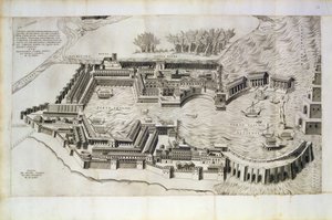 Plan van de haven van Ostia Antica, gegraveerd door de kunstenaar, 1554